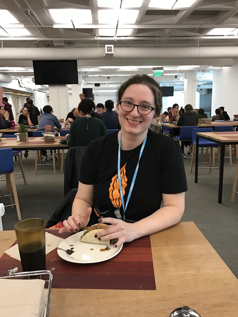 Chelsi eating tacos at Twitter
