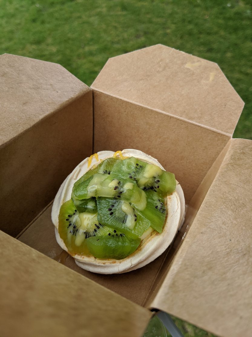 Kiwi and Passion fruit pavlova from Tasty Buns.