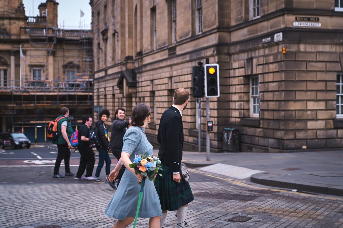 Crossing a street.