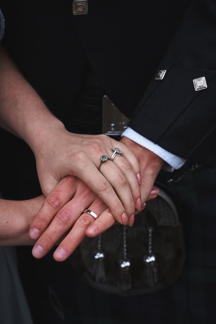 Chelsi and Guy holding hands after the ceremony. Accompanying Chelsi&rsquo;s new ring is Guy&rsquo;s grandmothers engagement ring as her something borrowed.